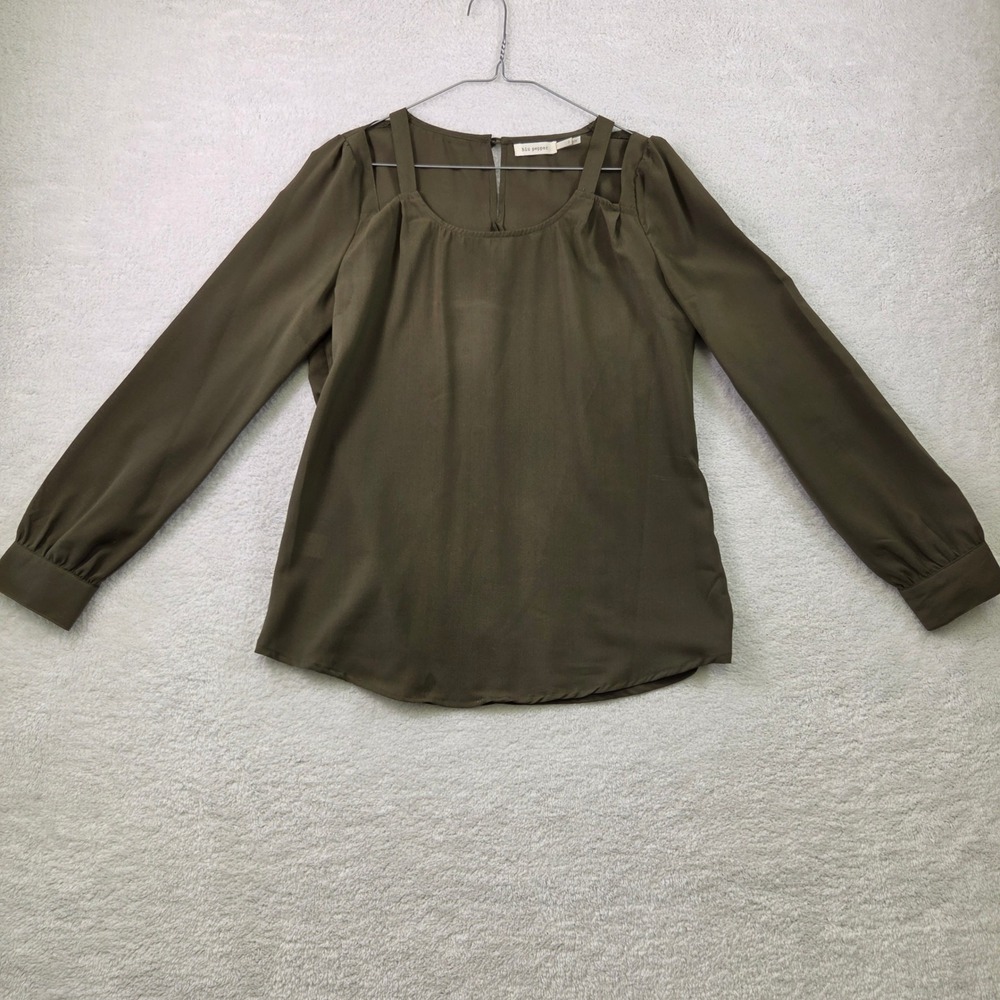 Blu Pepper Olive Green Cold Shoulder Long Sleeve Blouse Small Strappy Cutout